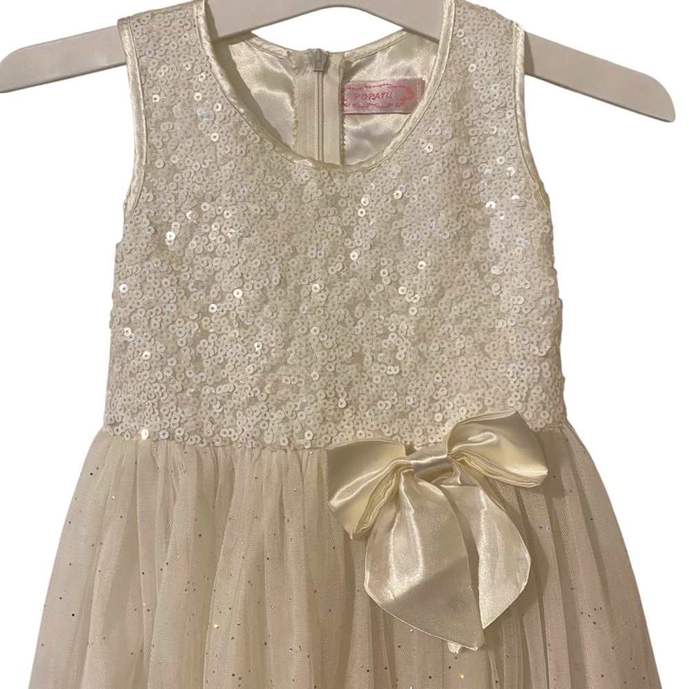 Popatu White Sequin Girls Dress Sparkly Size 5 Christmas Church Easter Party